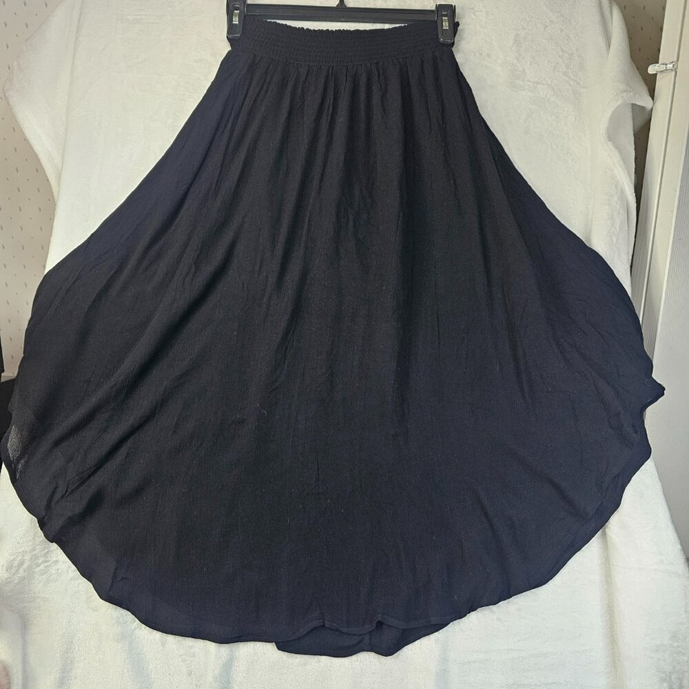 Love Tree Black Skirt Flare Midi Gothic Gypsy Oval Hem Size M Side Pockets